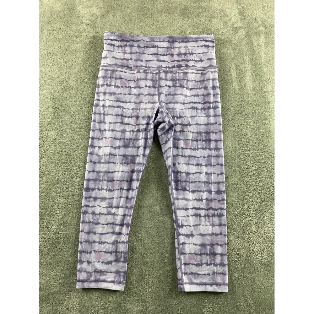 Athleta Elation Printed Capri Leggings Purple Tie Dye High Rise Yoga Pants Sz M